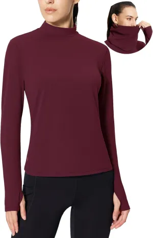 baleaf Women's Thermal Long Sleeve Shirts Fleece Turtleneck Top Warm Undershirts with Detachable Neck Gaiter Thumbholes