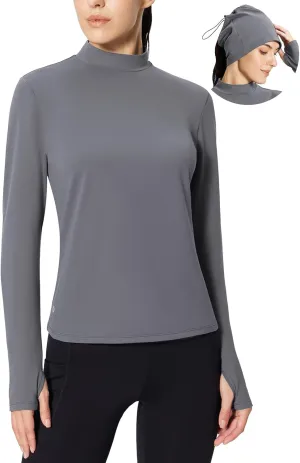 baleaf Women's Thermal Long Sleeve Shirts Fleece Turtleneck Top Warm Undershirts with Detachable Neck Gaiter Thumbholes