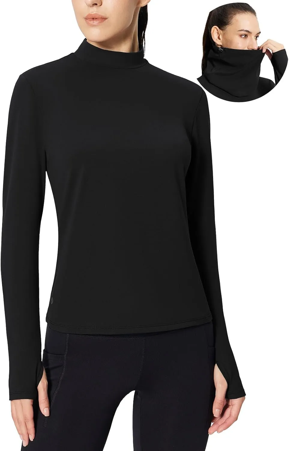baleaf Women's Thermal Long Sleeve Shirts Fleece Turtleneck Top Warm Undershirts with Detachable Neck Gaiter Thumbholes