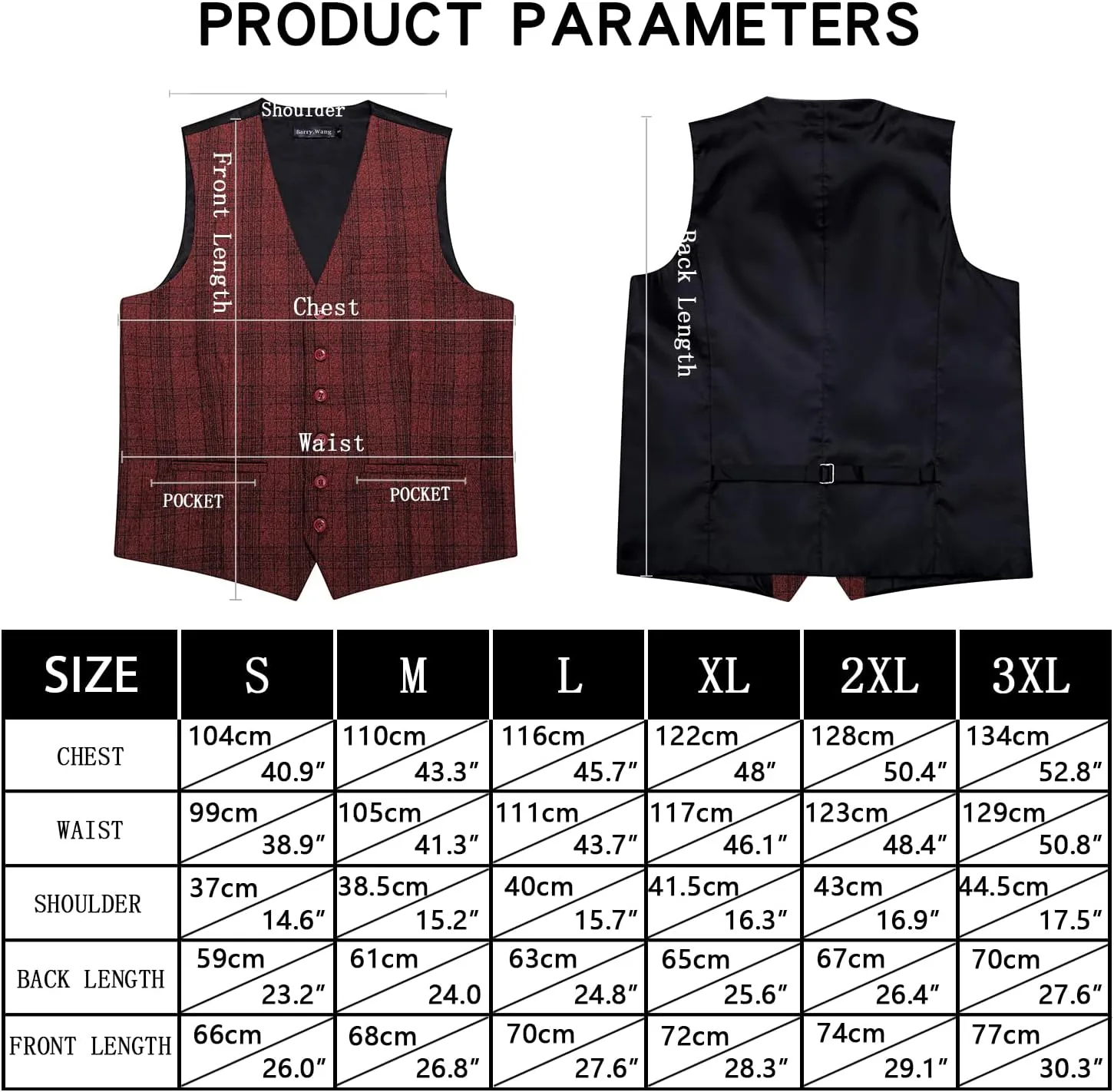 Barry.Wang Mens Plaid Suit Waistcoat Wool Blend Tailored Collar 3 Pocket Check Vest Formal/Leisure