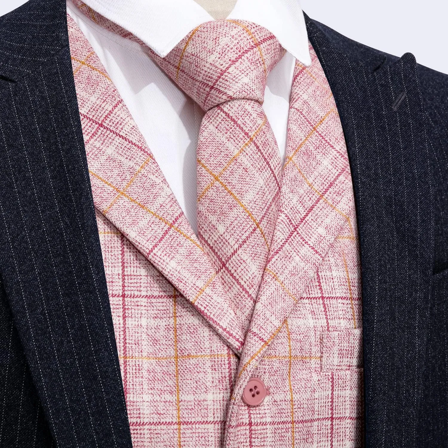 Barry.Wang Mens Plaid Suit Waistcoat Wool Blend Tailored Collar 3 Pocket Check Vest Formal/Leisure