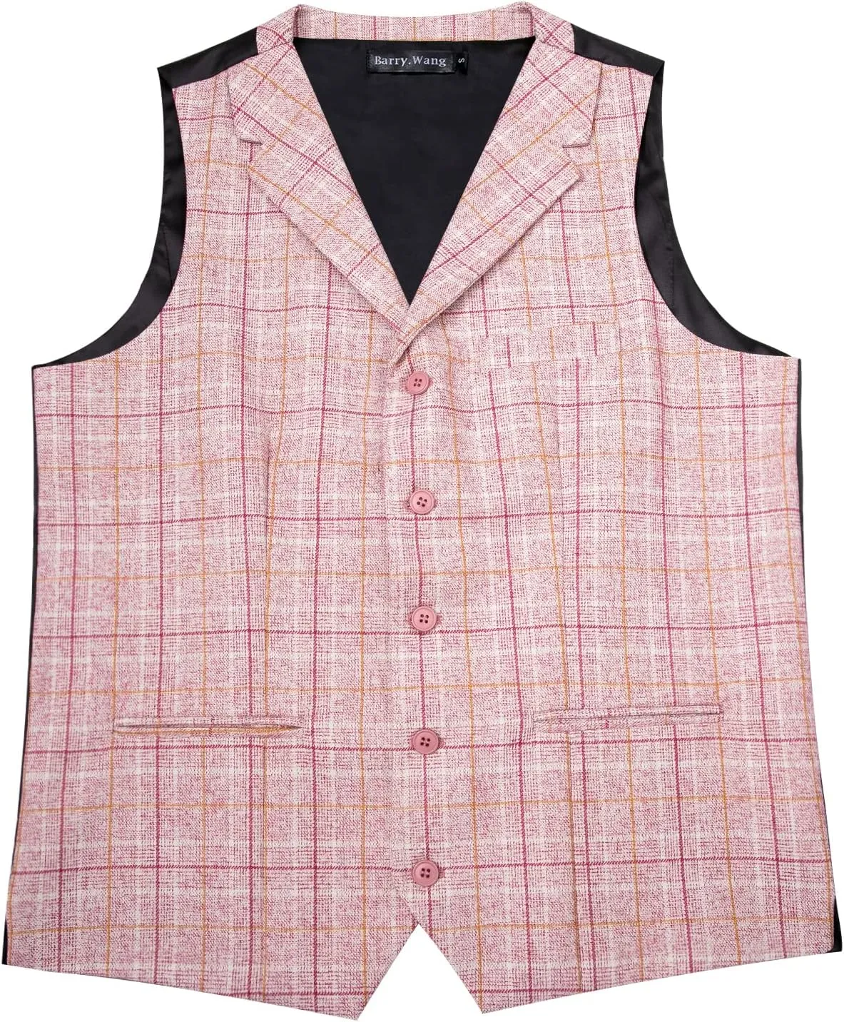 Barry.Wang Mens Plaid Suit Waistcoat Wool Blend Tailored Collar 3 Pocket Check Vest Formal/Leisure