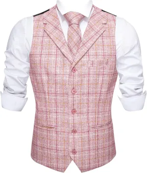 Barry.Wang Mens Plaid Suit Waistcoat Wool Blend Tailored Collar 3 Pocket Check Vest Formal/Leisure
