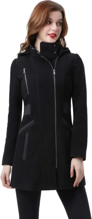 BGSD Women Carrie Wool Blend Hooded Color Block Walking Coat (Also available in Plus Size)