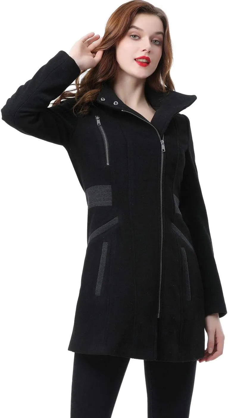 BGSD Women Carrie Wool Blend Hooded Color Block Walking Coat (Also available in Plus Size)