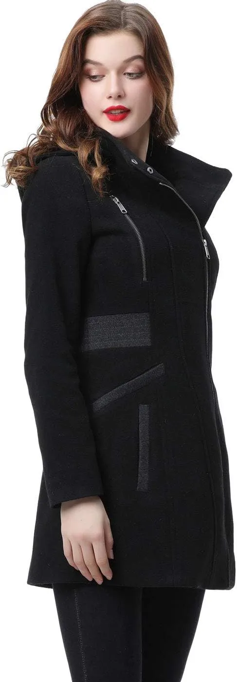 BGSD Women Carrie Wool Blend Hooded Color Block Walking Coat (Also available in Plus Size)