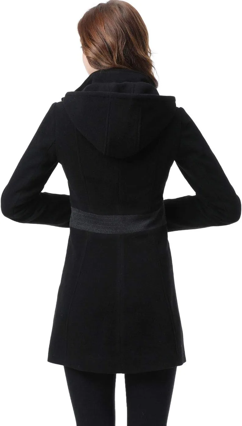 BGSD Women Carrie Wool Blend Hooded Color Block Walking Coat (Also available in Plus Size)