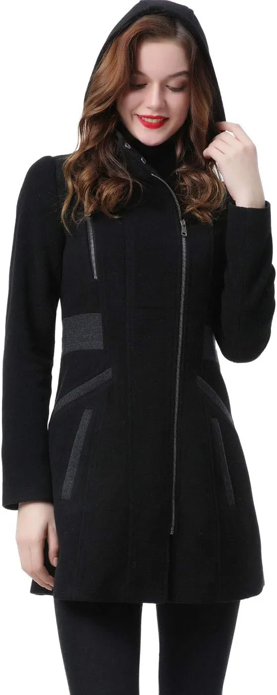 BGSD Women Carrie Wool Blend Hooded Color Block Walking Coat (Also available in Plus Size)