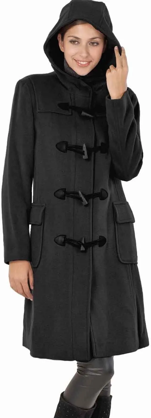 BGSD Women Lisa Wool Blend Hooded Long Walking Toggle Duffle Coat (Also available in Plus Size)