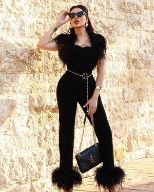 Black Feathers Jumpsuit