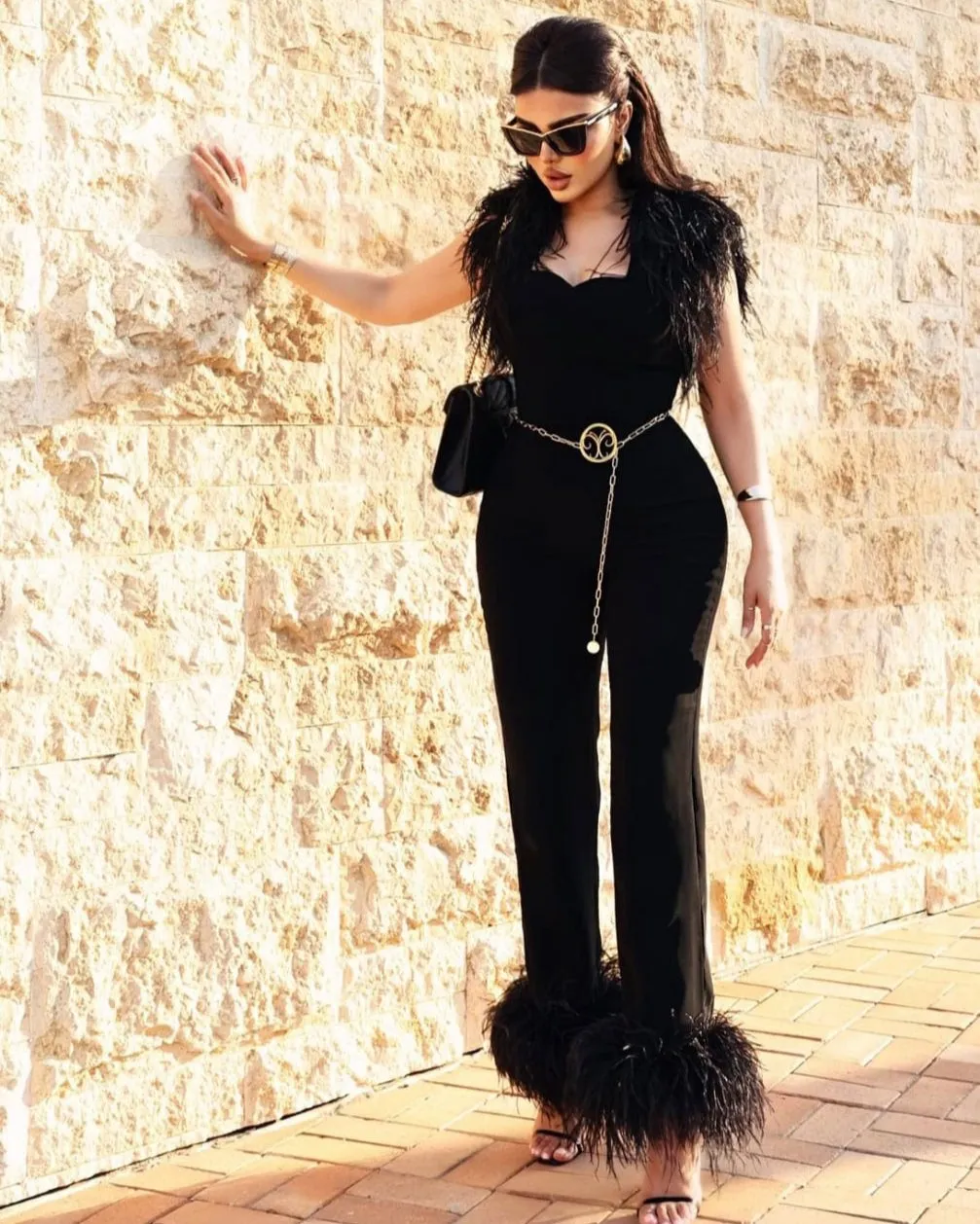 Black Feathers Jumpsuit