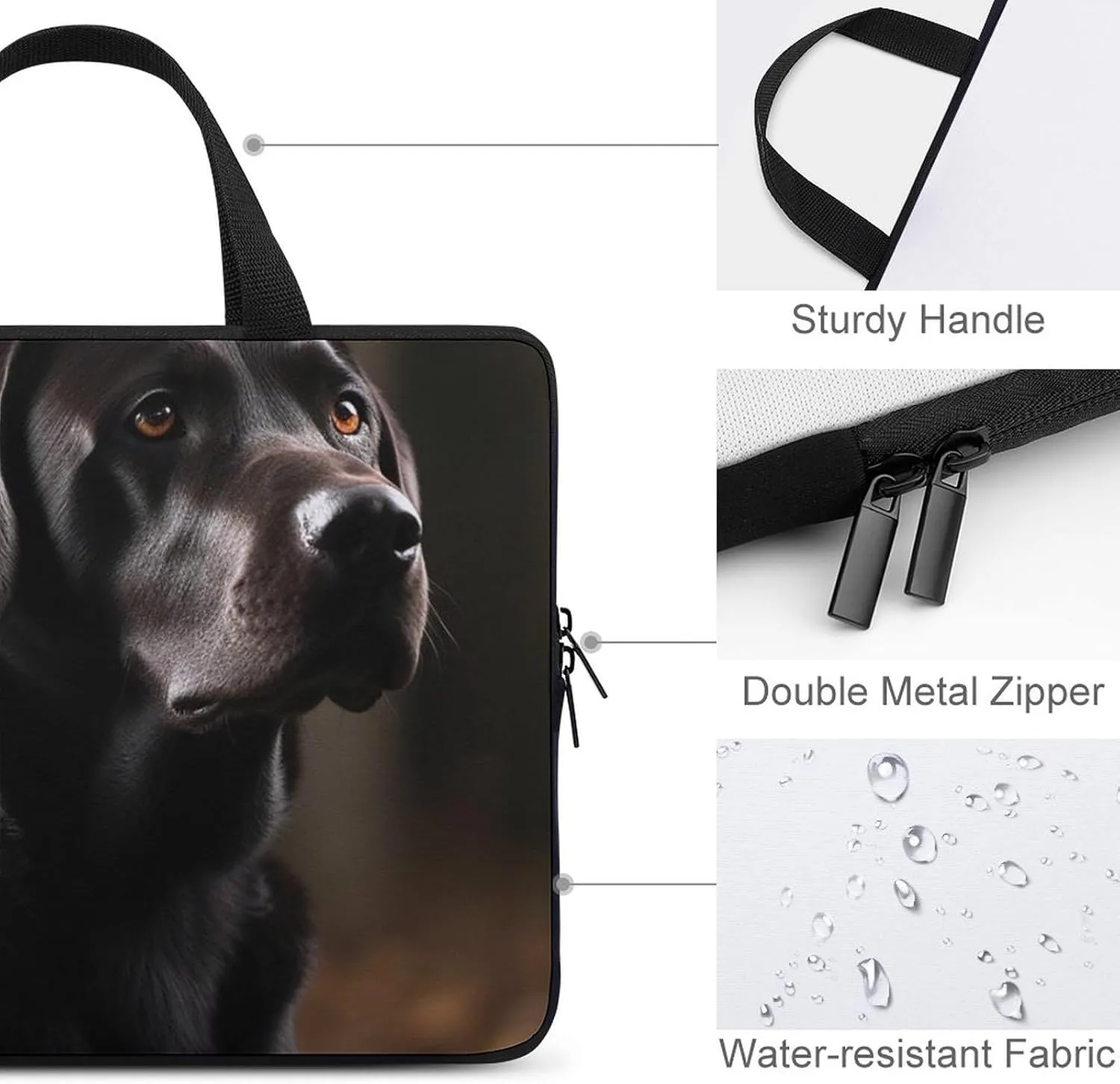 Black Labrador Laptop Bag Durable Laptop Sleeve Water-Resistant Notebook Bag for Computer Or Tablet
