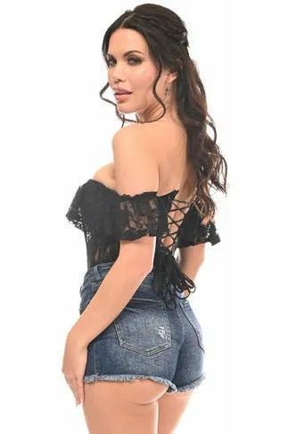Black Sheer Lace Steel Boned Corset