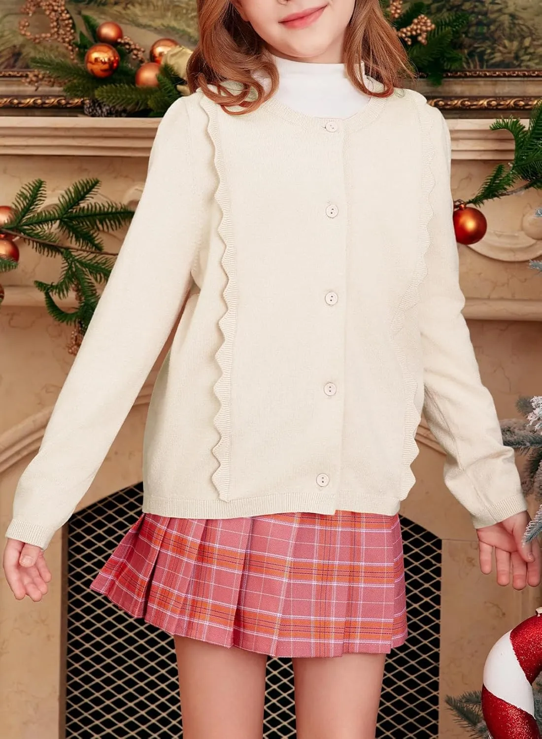 blibean Girls School Sweaters Uniforms Cardigan Kids Ruffles Tops Size 6-15 Years