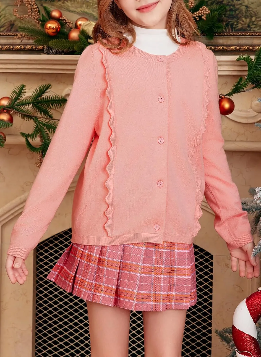blibean Girls School Sweaters Uniforms Cardigan Kids Ruffles Tops Size 6-15 Years
