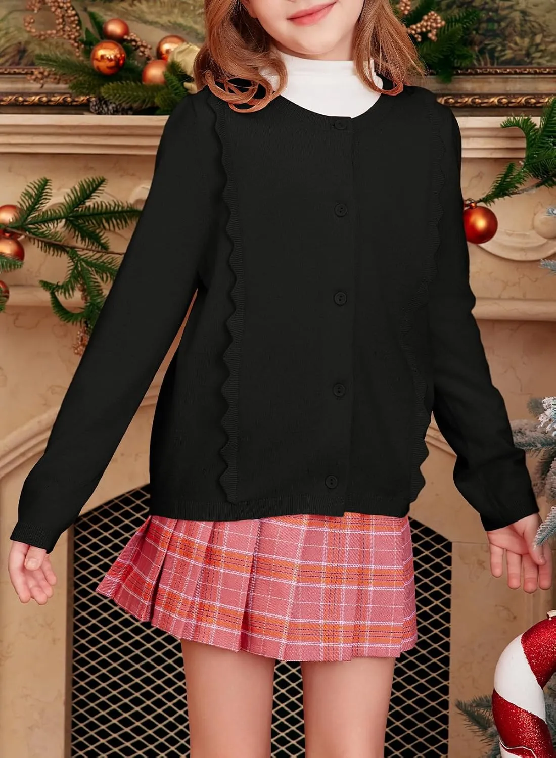 blibean Girls School Sweaters Uniforms Cardigan Kids Ruffles Tops Size 6-15 Years