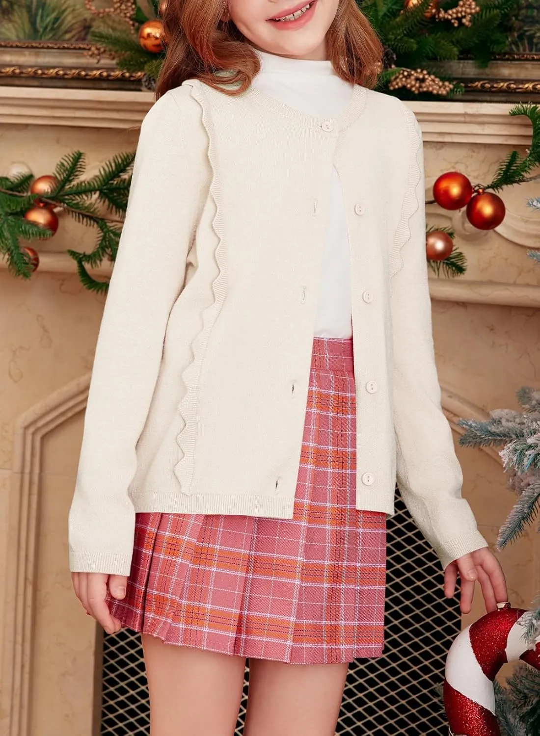 blibean Girls School Sweaters Uniforms Cardigan Kids Ruffles Tops Size 6-15 Years