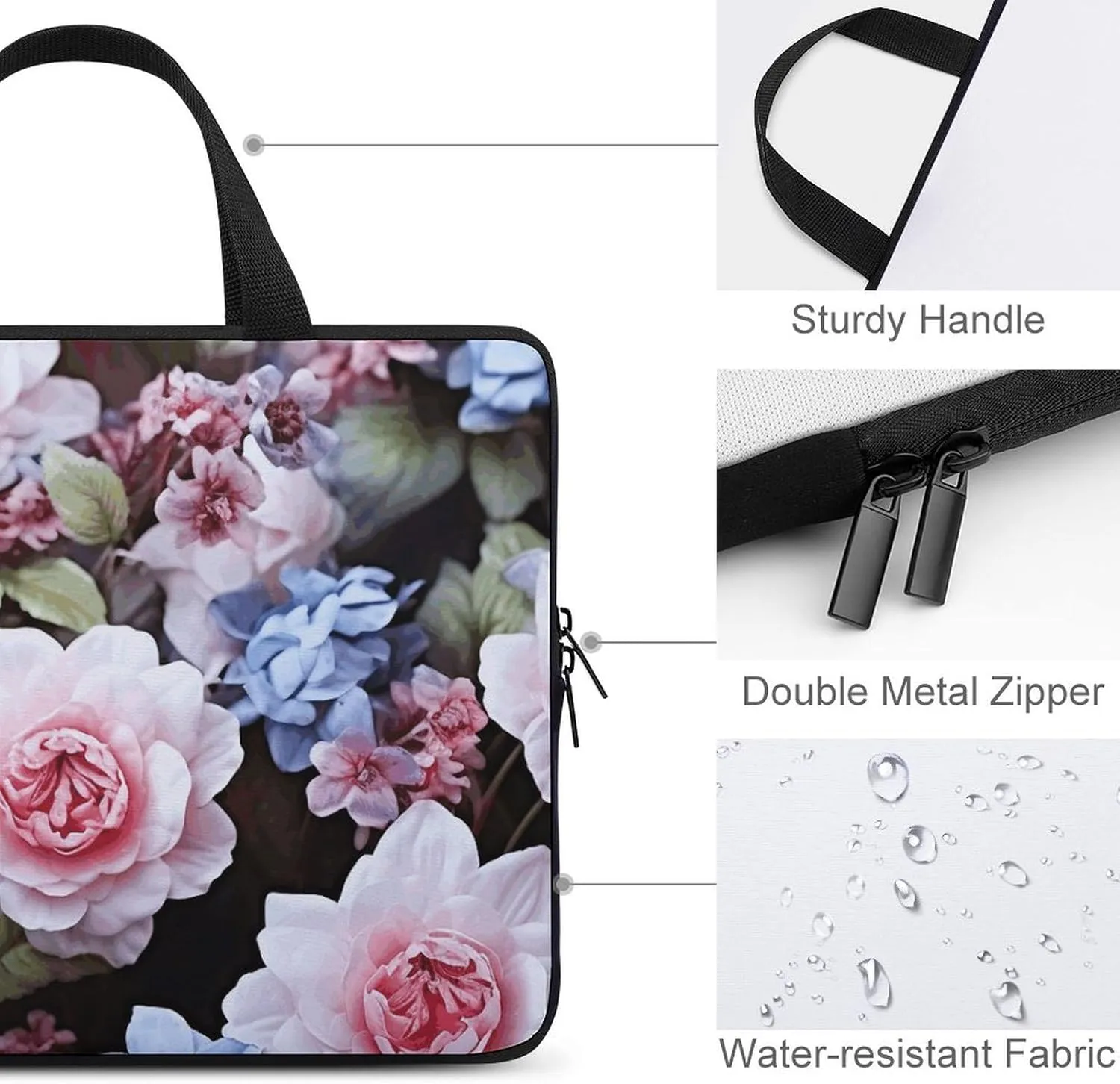 Blue Flowers Laptop Bag Durable Laptop Sleeve Water-Resistant Notebook Bag for Computer Or Tablet