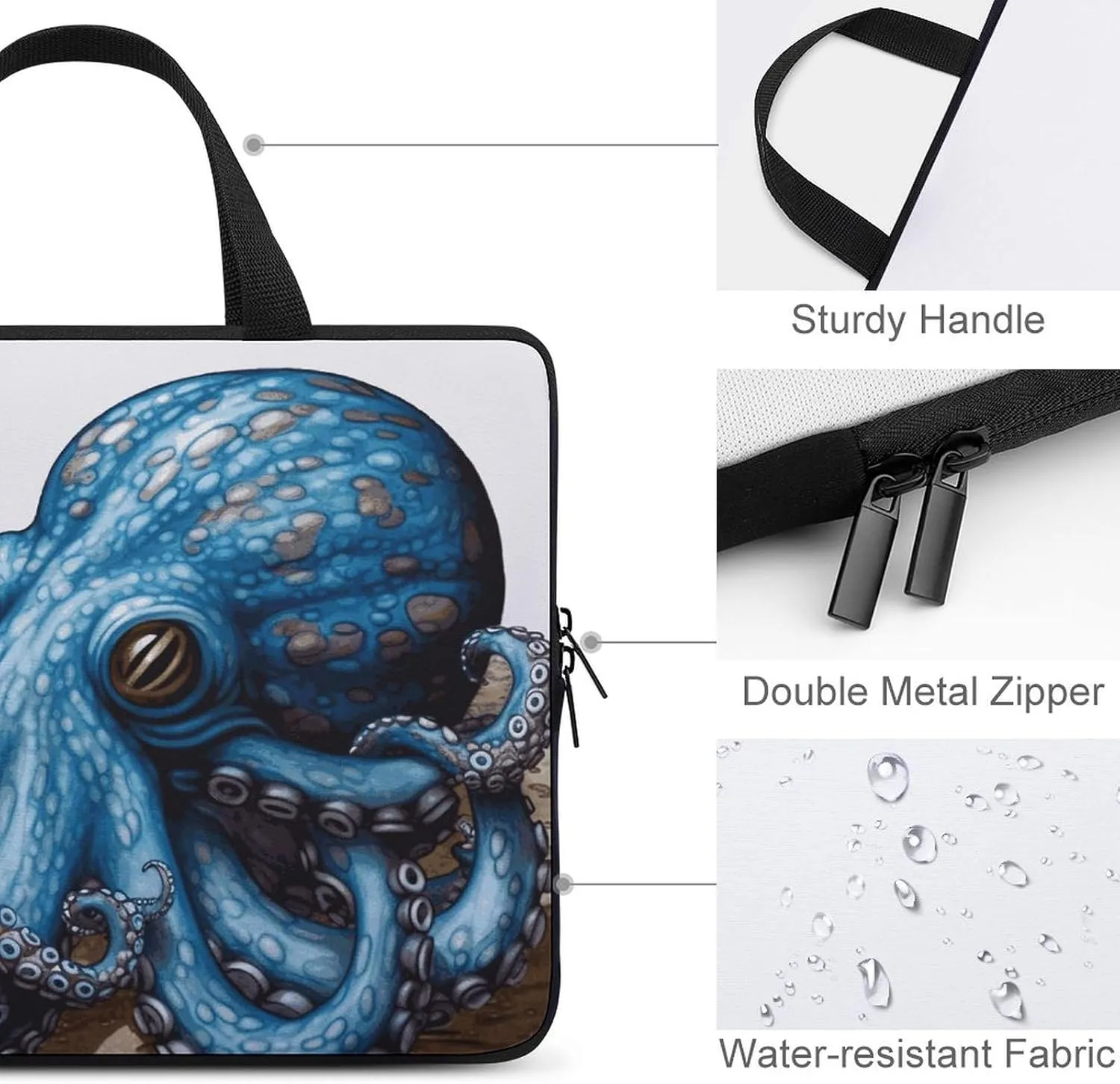 Blue Octopus Laptop Bag Durable Laptop Sleeve Water-Resistant Notebook Bag for Computer Or Tablet