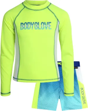 Body Glove Boys' Rash Guard Swim Set - 2 Piece UPF 50  Swim Shirt and Bathing Suit Trunk for Boys (4-12)