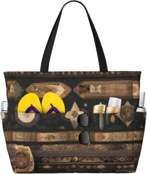 Bohemian style Print 28L Beach Tote Bag, Water-resistant Travel Tote, Lightweight Gym & Camping Carryall