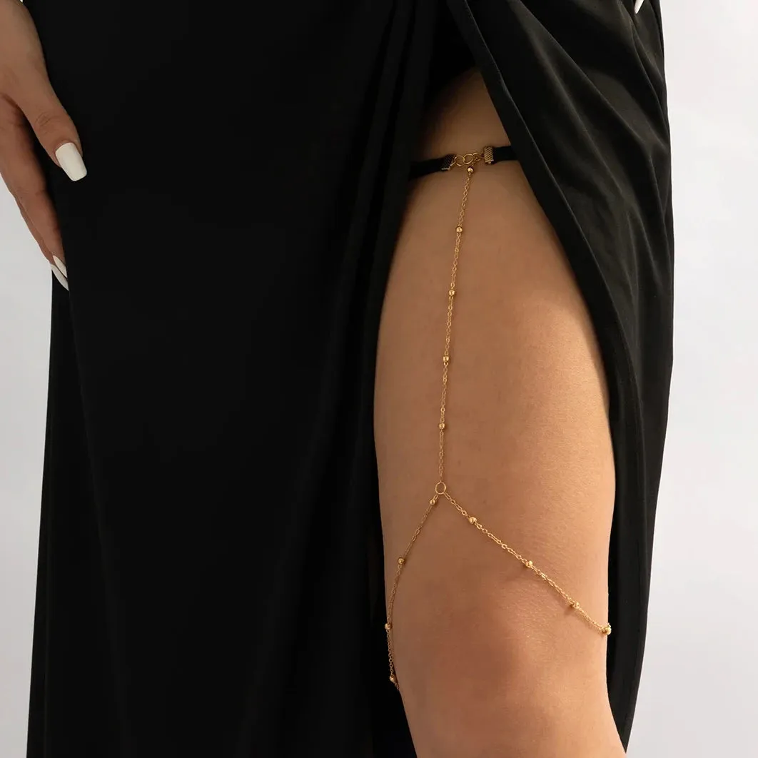 Boho Elastic Band Thigh Chain Jewelry - Multilayer Adjustable Garter Belt with Tassels & Rhinestones for Women