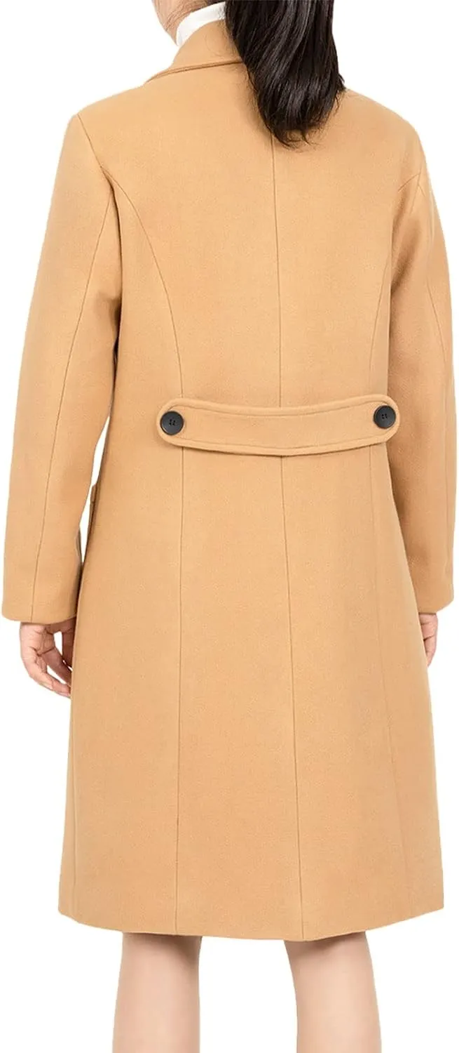 Bonnorth women's Notch Lapel Double Breasted Wool Blend Peacoat Mid-Long Fall Winter Essential Trench Coat
