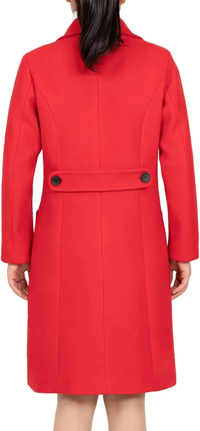 Bonnorth women's Notch Lapel Double Breasted Wool Blend Peacoat Mid-Long Fall Winter Essential Trench Coat