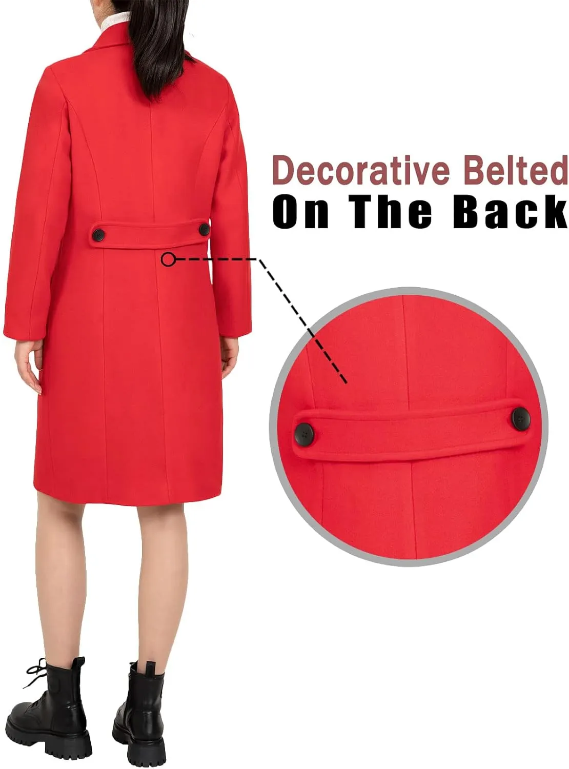 Bonnorth women's Notch Lapel Double Breasted Wool Blend Peacoat Mid-Long Fall Winter Essential Trench Coat