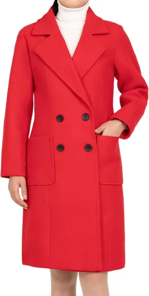 Bonnorth women's Notch Lapel Double Breasted Wool Blend Peacoat Mid-Long Fall Winter Essential Trench Coat