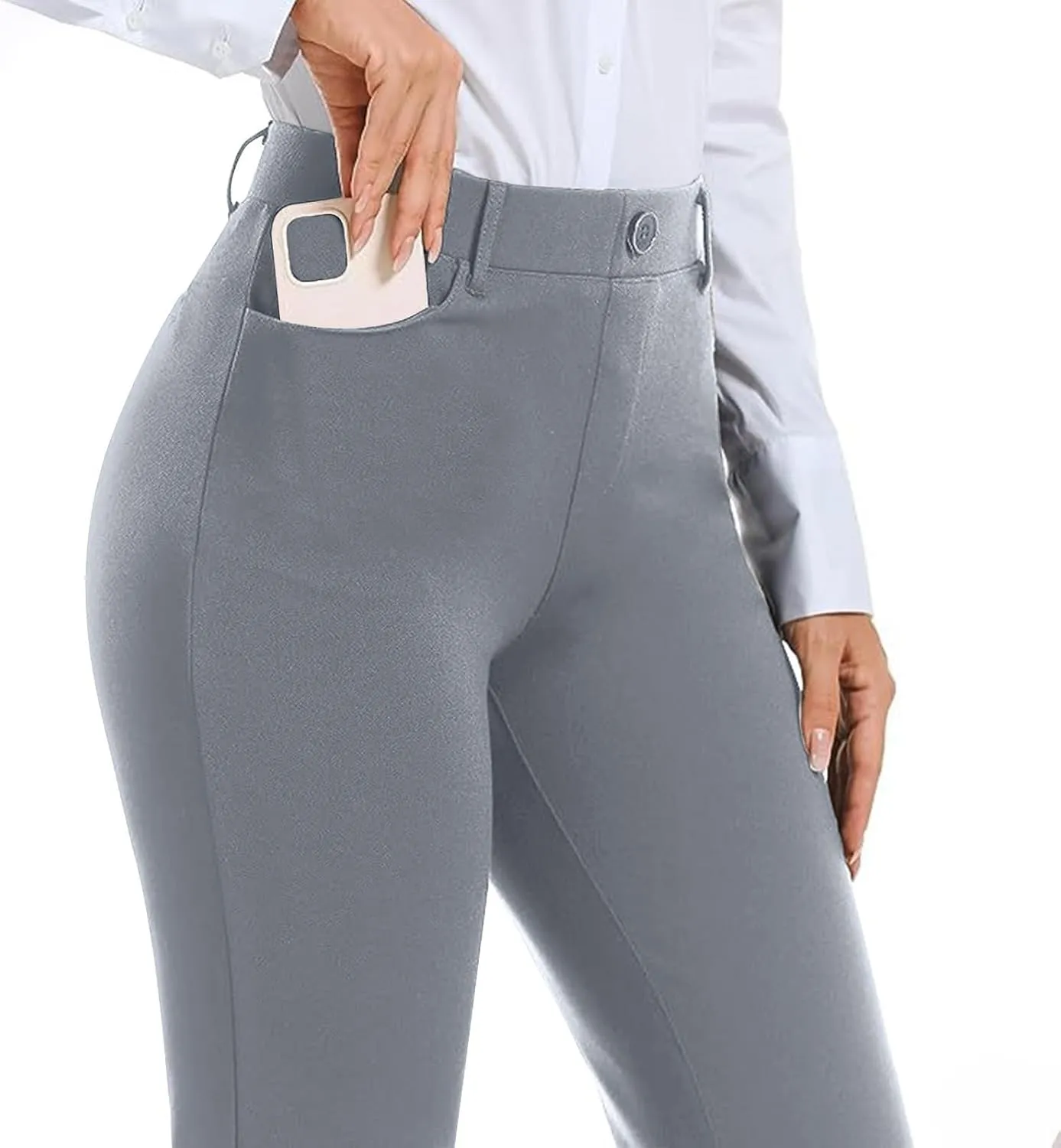 Bootcut Dress Pants Women Business Casual High Waisted Work Pants Tummy Control Pull On Regular Fit Slacks w/Pockets