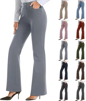 Bootcut Dress Pants Women Business Casual High Waisted Work Pants Tummy Control Pull On Regular Fit Slacks w/Pockets
