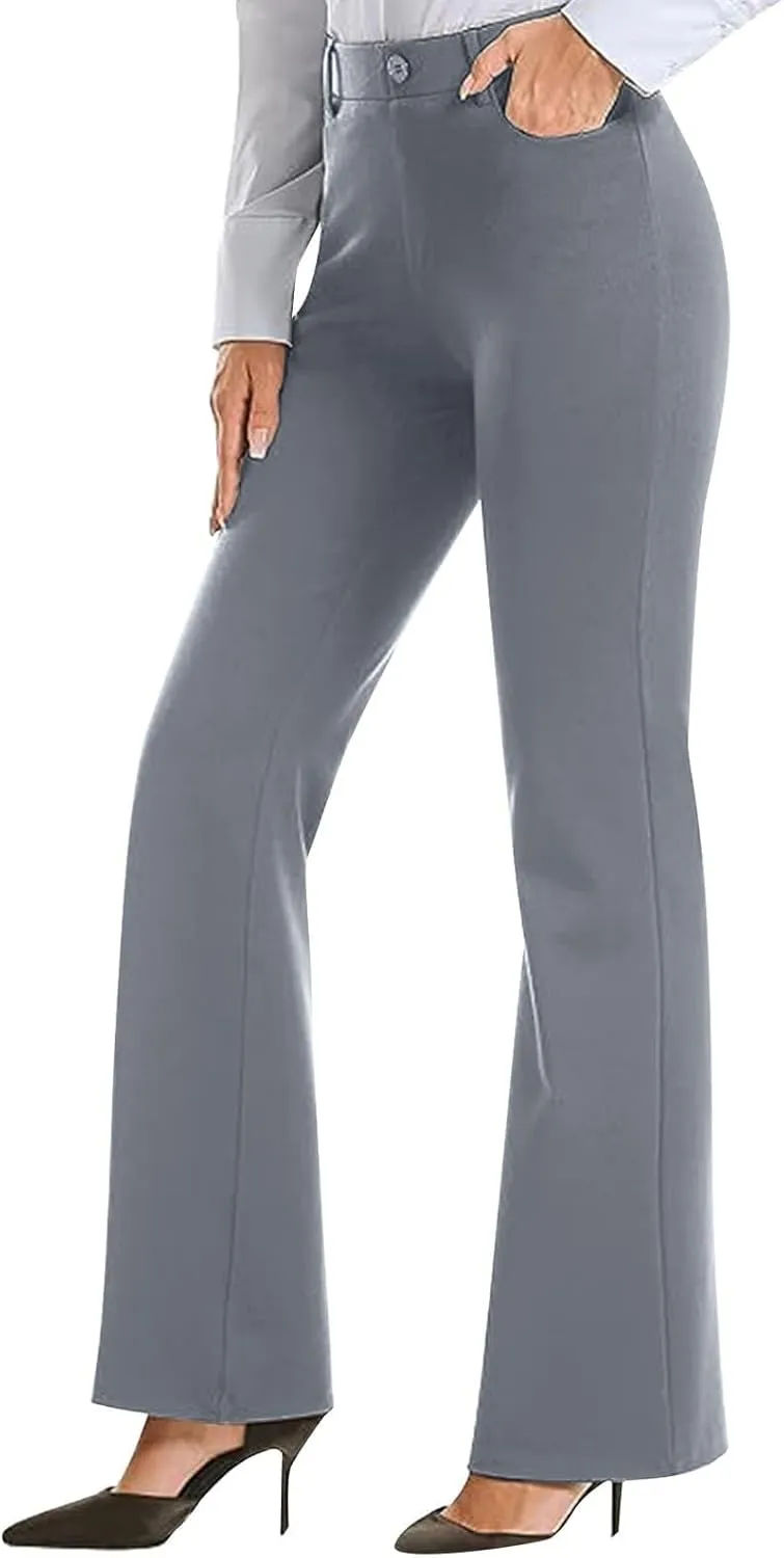 Bootcut Dress Pants Women Business Casual High Waisted Work Pants Tummy Control Pull On Regular Fit Slacks w/Pockets