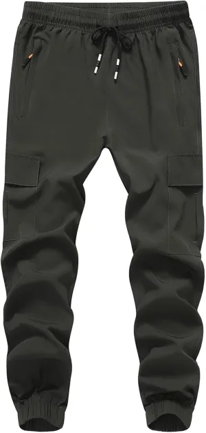 Boy's Cargo Joggers Pants Youth Quick Dry Hiking Lightweight Pants for Sports Outdoor with Zipper Pockets