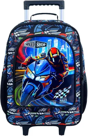 Boys Suitcase, Kids Water Resistant Rolling Luggage, Motorcycle Travel Carry on for Elementary Preschool Toddler