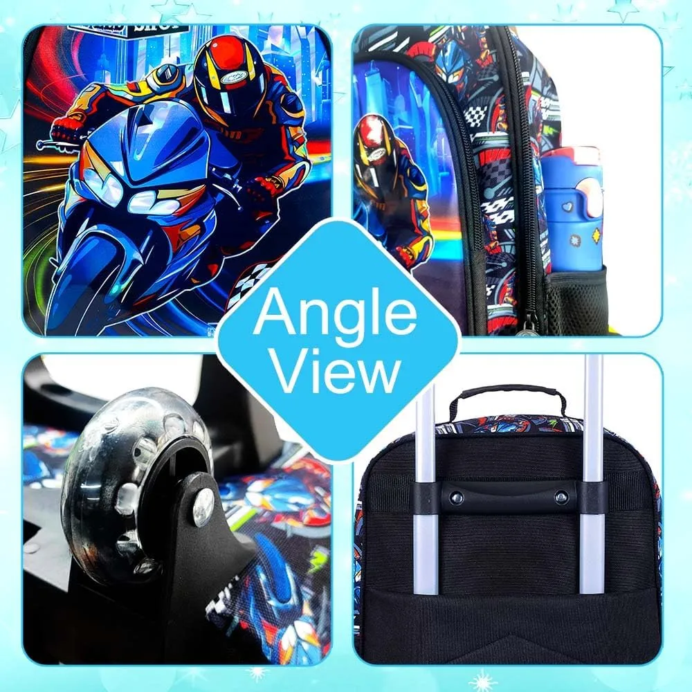Boys Suitcase, Kids Water Resistant Rolling Luggage, Motorcycle Travel Carry on for Elementary Preschool Toddler