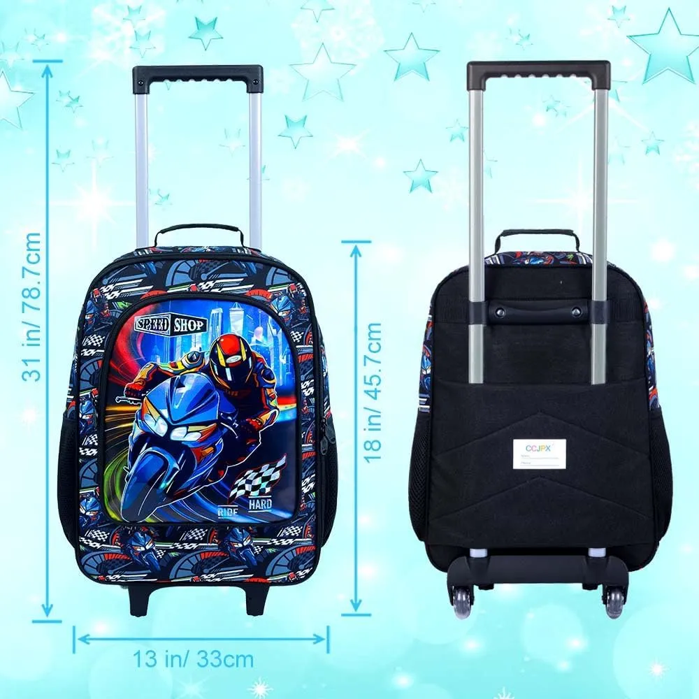 Boys Suitcase, Kids Water Resistant Rolling Luggage, Motorcycle Travel Carry on for Elementary Preschool Toddler