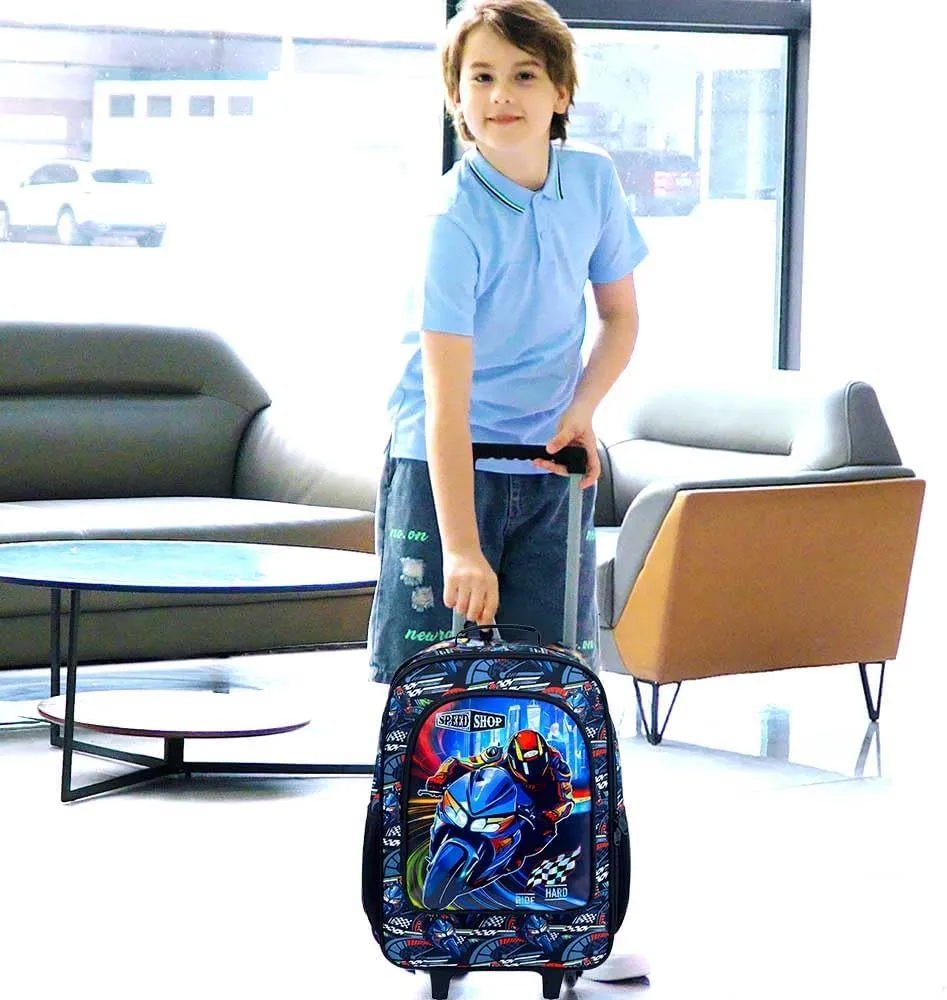 Boys Suitcase, Kids Water Resistant Rolling Luggage, Motorcycle Travel Carry on for Elementary Preschool Toddler
