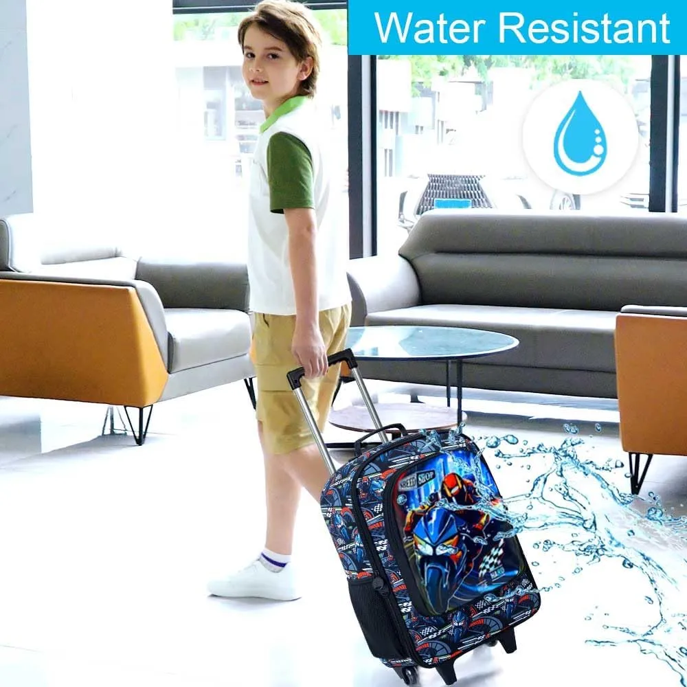 Boys Suitcase, Kids Water Resistant Rolling Luggage, Motorcycle Travel Carry on for Elementary Preschool Toddler