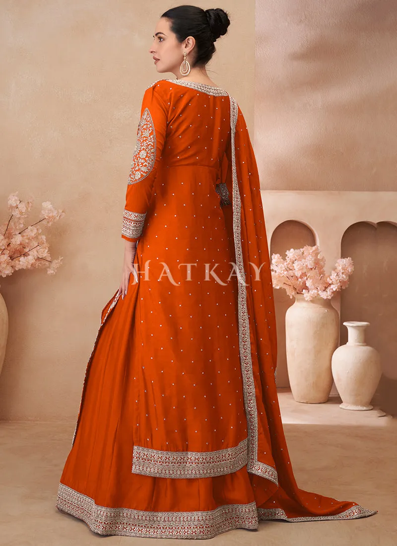 Bridal Orange Embroidery Pakistani Style Lehenga Kurti
