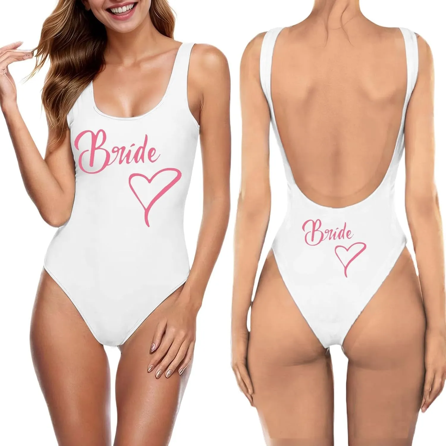 Bride Swimsuits Womens Bathing Suits One Piece High Cut Bridal Monokini Swimwear Bridesmaid Team Backless Bikinis Beachwear
