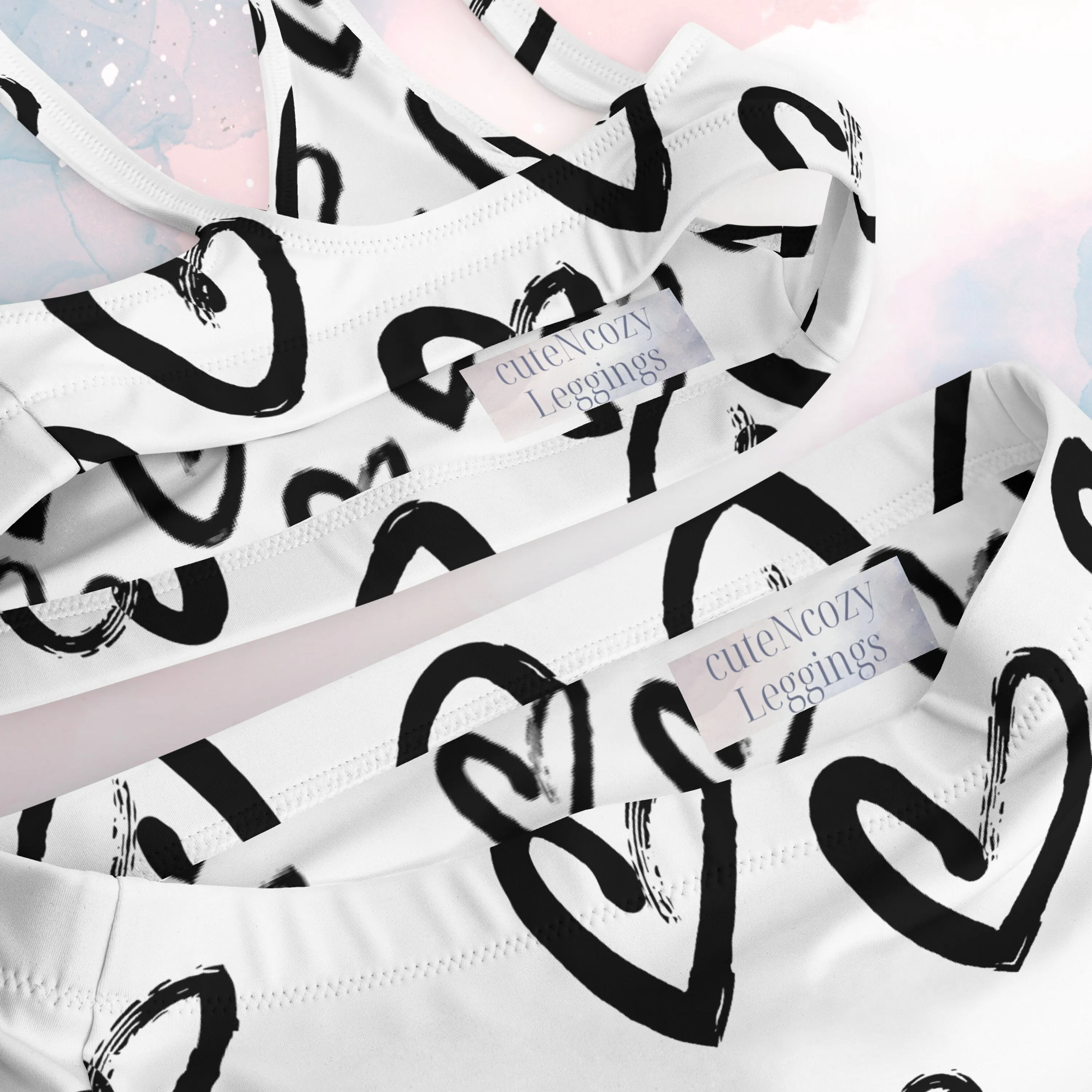 Brush Stroke Hearts Womens Recycled High Waisted Bikini Set