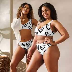 Brush Stroke Hearts Womens Recycled High Waisted Bikini Set