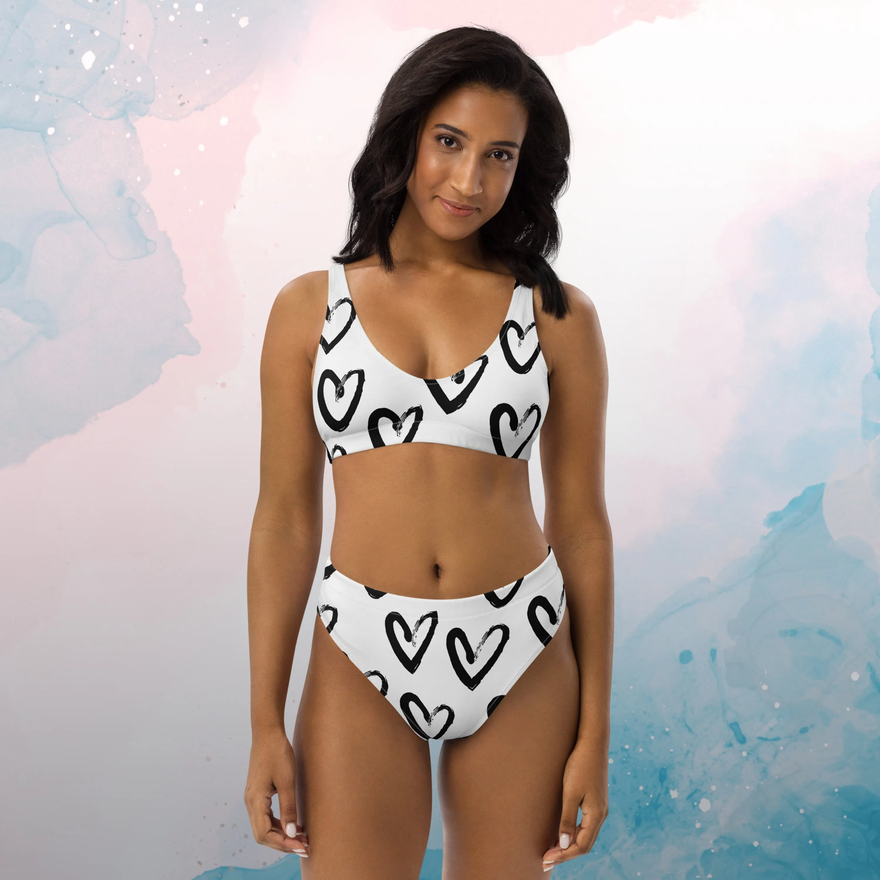 Brush Stroke Hearts Womens Recycled High Waisted Bikini Set