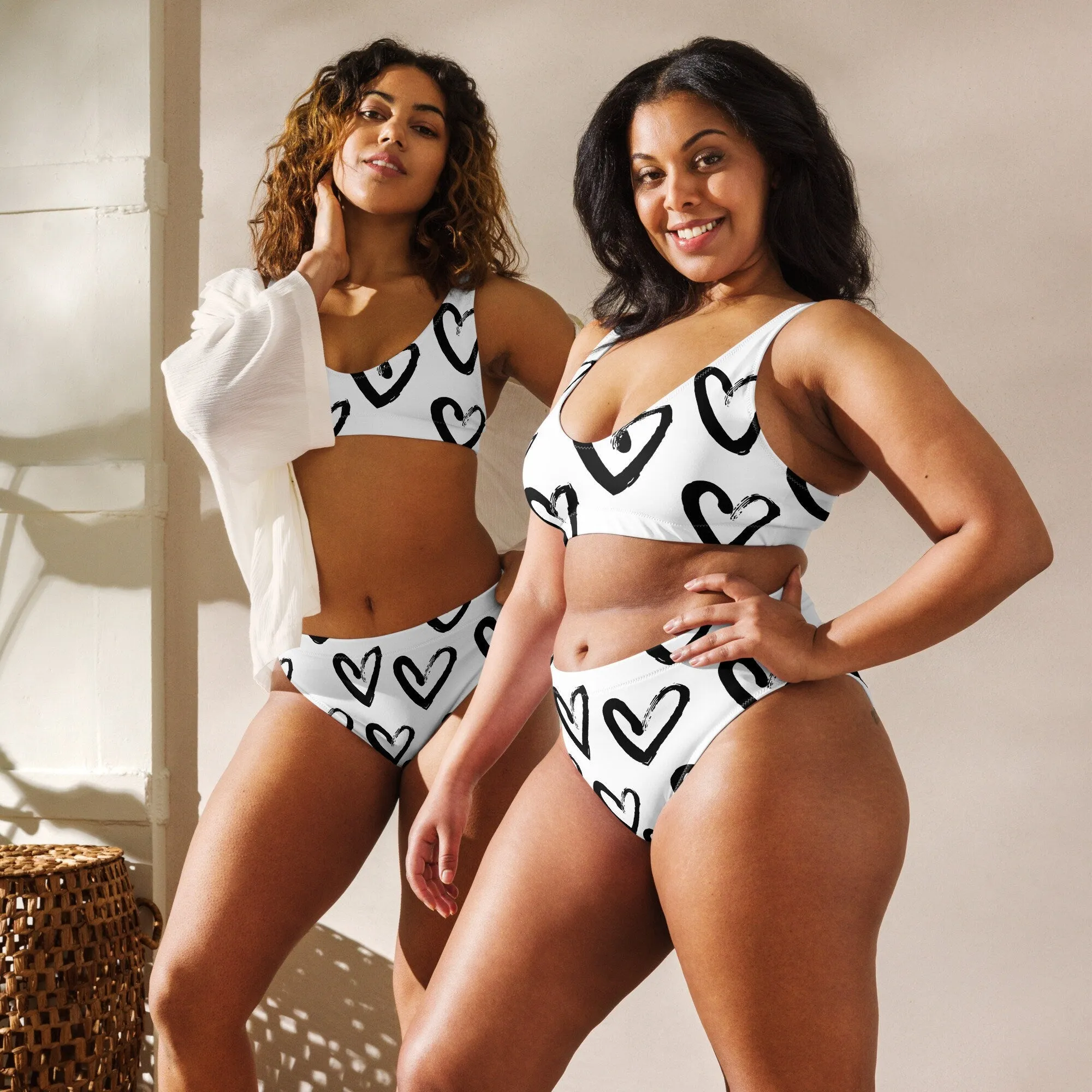 Brush Stroke Hearts Womens Recycled High Waisted Bikini Set