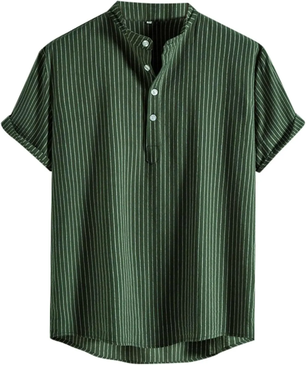Button Up Shirt Men Linen Half Button Collar Short Sleeve Casual Shirts Solid Color Lightweight Loose Fit Top
