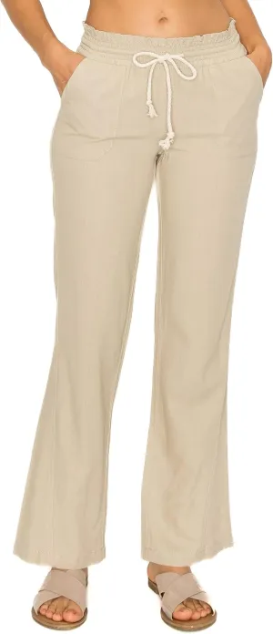 Cali1850 Women's Casual Linen Pants - 29", 32" Oceanside Drawstring Smocked Waist Beach Lounge Trousers with Pockets