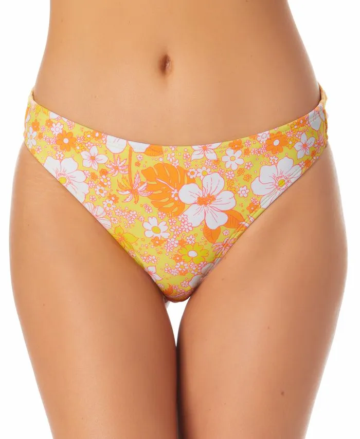 California Waves Junior's Printed Bikini Bottoms Swimsuit Yellow