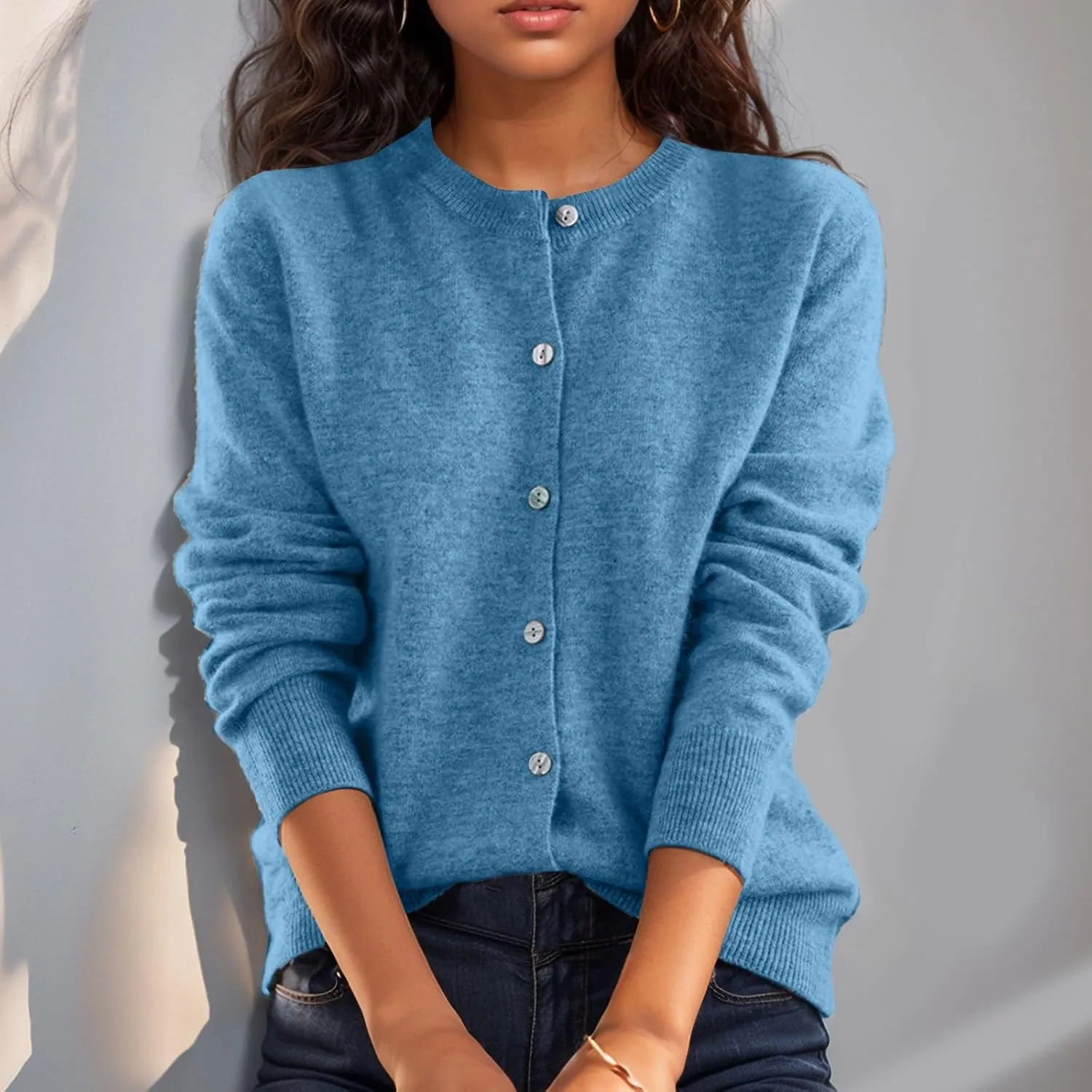 Cardigan Sweaters for Women Casual Long Sleeve Open Front Button Down Knit Outwear Soft Comfy Fashion Clothes