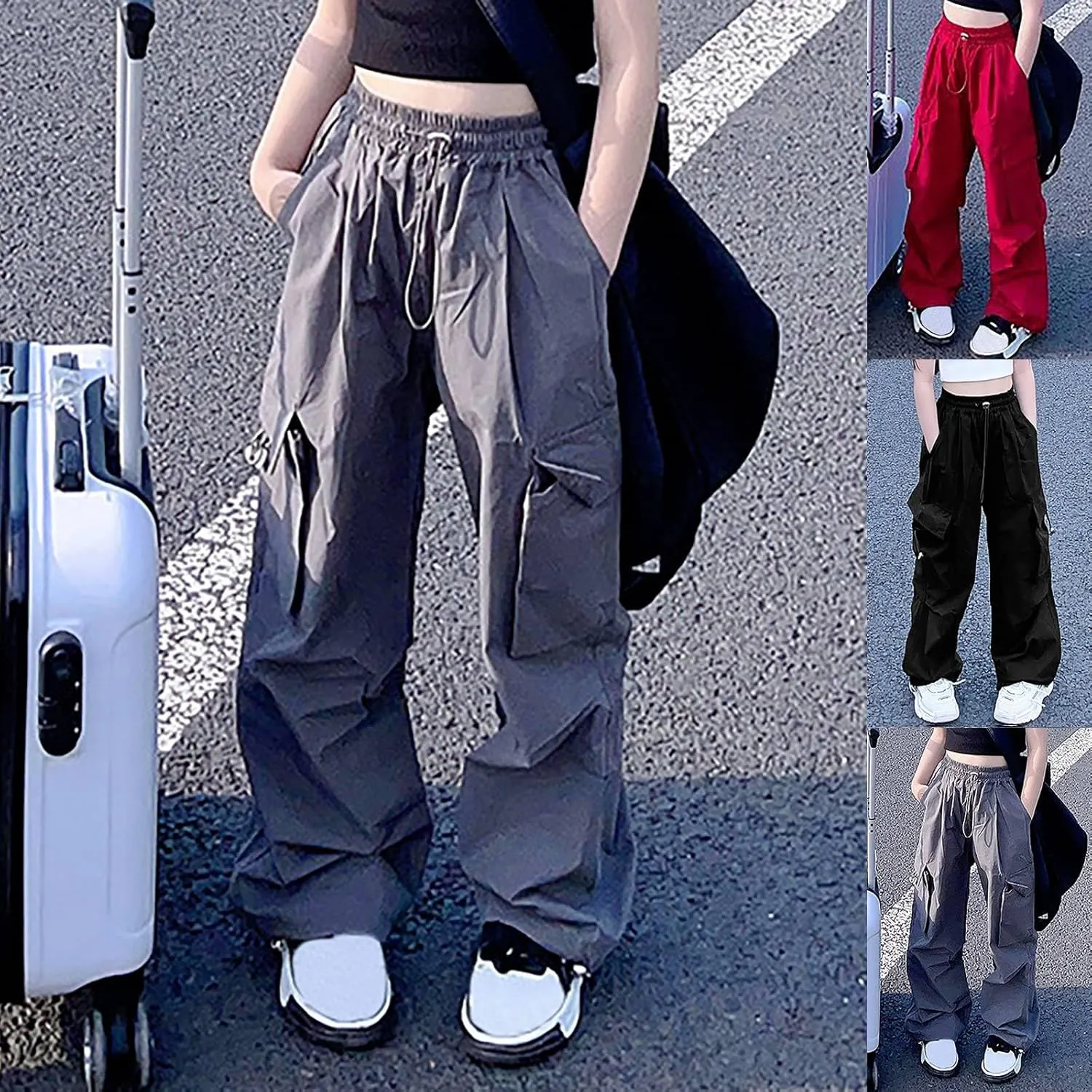 Cargo Pants for Girls Casual High Waisted Drawstring Loose Fit Pants Aesthetic Clothing Teen Girls Jogger Pants 3-14T